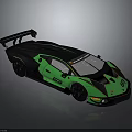 Black and Green Racing Sports Car with Large Rear Wing and Number 63 on Body
