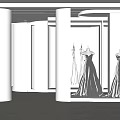 Bridal Shop Interior With Elegant Wedding Dress Display And White Decor Elements