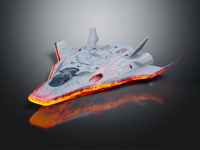Futuristic Spaceship Design with Glowing Flame Effect for Advanced Space Exploration 3d model