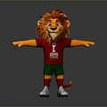 Cartoon Lion With Orange Red Mane Red T shirt Green Shorts White Sneakers Arms Outstretched