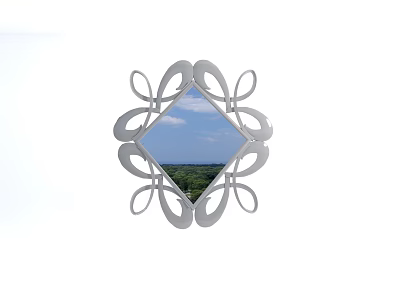 Decorative Mirror with Ornate Frame Reflecting Blue Sky White Clouds and Green Fields 3d model