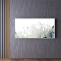 Abstract Blue White Ink Painting Wall Art Hanging on Textured Gray Wall