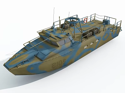 Military Warship With Camouflage Paint Number 2108 And Deck Railing Equipment 3d model