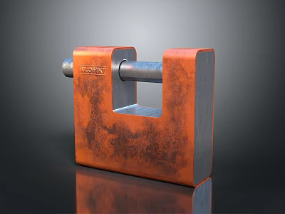 Orange Metal Padlock Hardware Tool With Rustic Design And Heavy Duty Construction 3d model