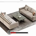 Modern Minimalist Beige Sofa and Coffee Table Set with Vase and Book on Wooden Tabletop
