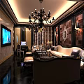Elegant KTV Interior Design With Chandelier TV Screens Wall Murals And Comfortable Sofa