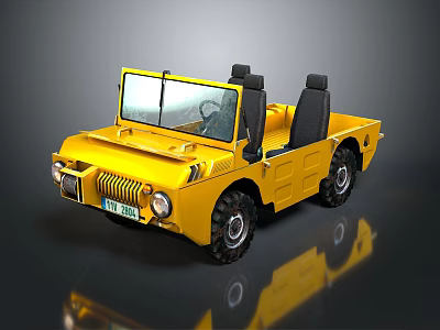 Yellow Open Top Off Road Vehicle With Black Seats And Rugged Design 3d model