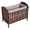 Classic Wooden Baby Crib With Brown Frame Gray Mattress And Bow Details
