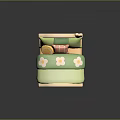 Cute Kids Bed with Wooden Headboard Heart Shaped Decor Green Floral Bedspread and Lemon Pillows