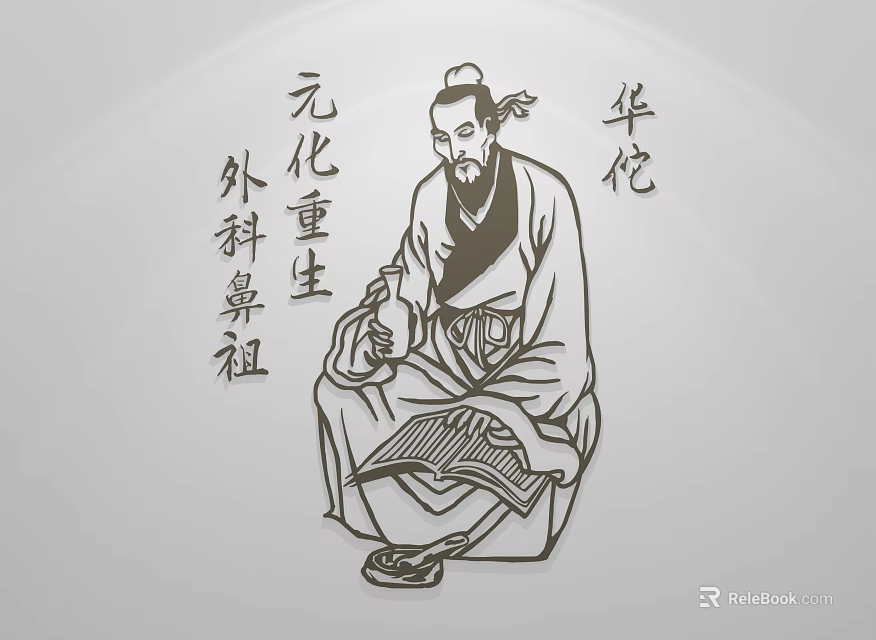 Ancient Man Known as Surgical Ancestor Hua Tuo Reading Medical Scroll 3d model 