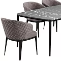 Modern Dining Table Set With Marble Top Gray Quilted Back Chairs And Black Legs