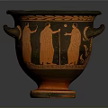 Ancient Greek Decorative Vase With Black Orange Figural Scenes And Handles