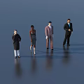 People Standing in Different Clothing Against Dark Background With Ground Reflections