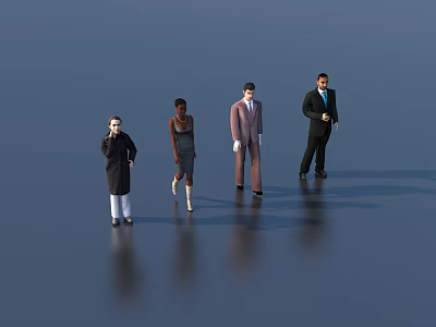 People Standing in Different Clothing Against Dark Background With Ground Reflections 3d model