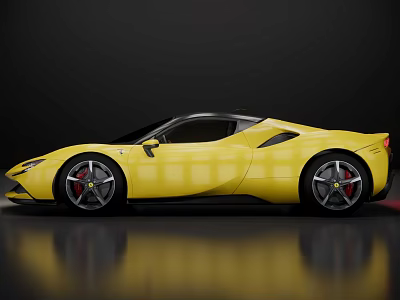Yellow Sports Car With Sleek Aerodynamic Design Black Roof And Red Brake Calipers 3d model