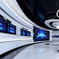 Modern Tech Exhibition Hall With Large Screen Starry Sky Earth And Circular Ceiling 3d model