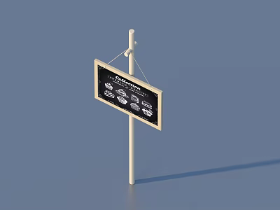 Laundry Services Sign With White Pole And Black Board Featuring Icons 3d model
