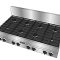 Stainless Steel Gas Stove with Multiple Burners and Control Knobs 3d model