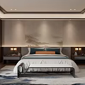 Modern Chinese Hotel Room Interior With TV Wall Writing Desk And Decorative Painting