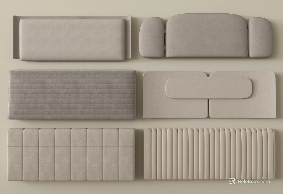 Modern Neutral Gray Bed Bedding With Textured And Smooth Headboard Panel Designs 3d model 
