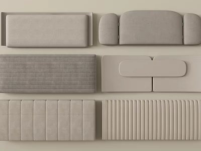 Modern Neutral Gray Bed Bedding With Textured And Smooth Headboard Panel Designs 3d model