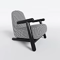 Modern Single Sofa Featuring Black And White Houndstooth Pattern With Black Armrests And Legs 3d model