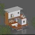 Two Story Container House With Wooden Exterior Outdoor Deck And Staircase Surrounded By Trees