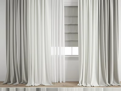 Soft Light Gray And White Curtains In Modern Room With Window And Natural Light 3d model