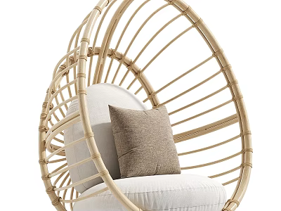 Egg Shaped Rattan Leisure Chair With Beige Cushion In Modern Natural Style 3d model