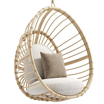 Egg Shaped Rattan Leisure Chair With Beige Cushion In Modern Natural Style 3d model
