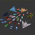 Colorful Model Planes And Cars With Various Shapes And Designs On
