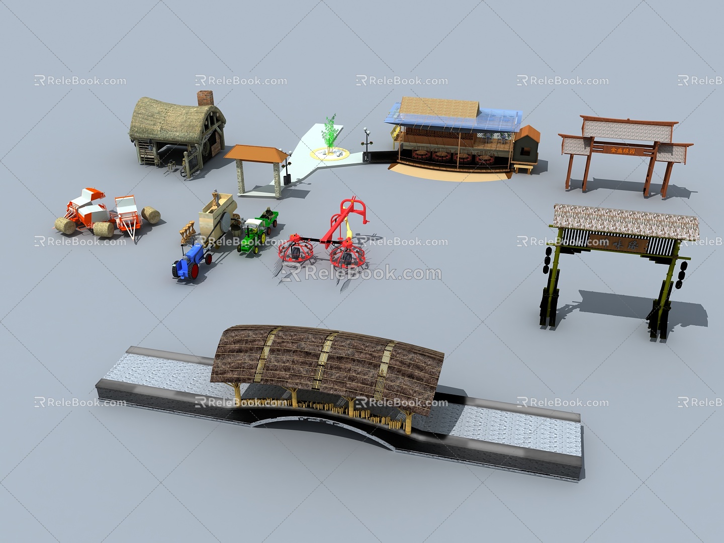 Traditional Chinese Farm Tools Straw House Straw Rinder Head 3d model