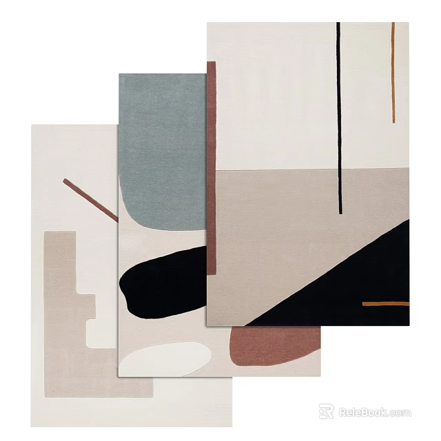 Square Rugs With Geometric Patterns And Soft Colors 3d model