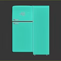 Vintage Style Turquoise Refrigerators With Open Doors And Interior Shelves
