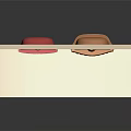 Decorative Wall Niches With Red And Orange Designs Golden Vessels Mounted On White Wall