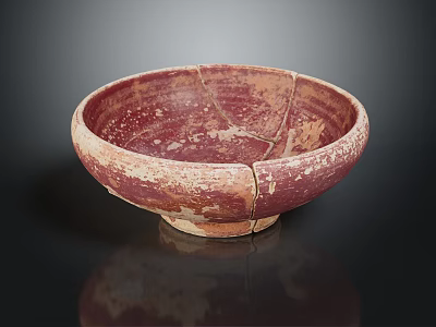 Red Brown Cracked Ceramic Bowl With Worn Surface For Daily Use 3d model