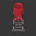 Red Baby Stroller With Canopy And Four Wheels On Smooth Black Surface 3d model