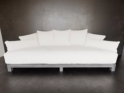 Modern White Sectional Sofa With Plush Cushions And Wooden Legs In Dark Wall Interior 3d model