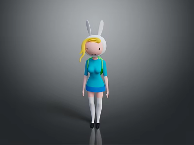 3D Game Movie Character With Rabbit Ears Blonde Hair And Blue Dress 3d model