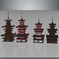 Traditional Chinese Multi Story Pagodas With Symmetrical Design And Colorful Roofs