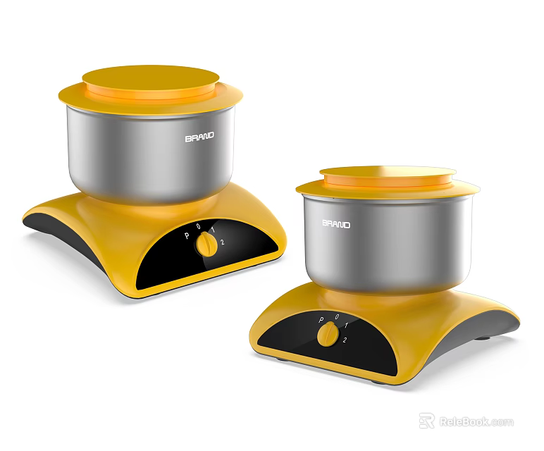 Modern Kitchen Electric Cookers with Yellow Silver Design and Control Knobs 3d model 