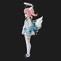 Anime Style Angel Character Fantasy Creature With Pink Hair Halo And White Wings