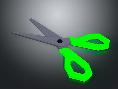 Modern Household Scissors With Green Handle And Silver Blade For Daily Use 3d model