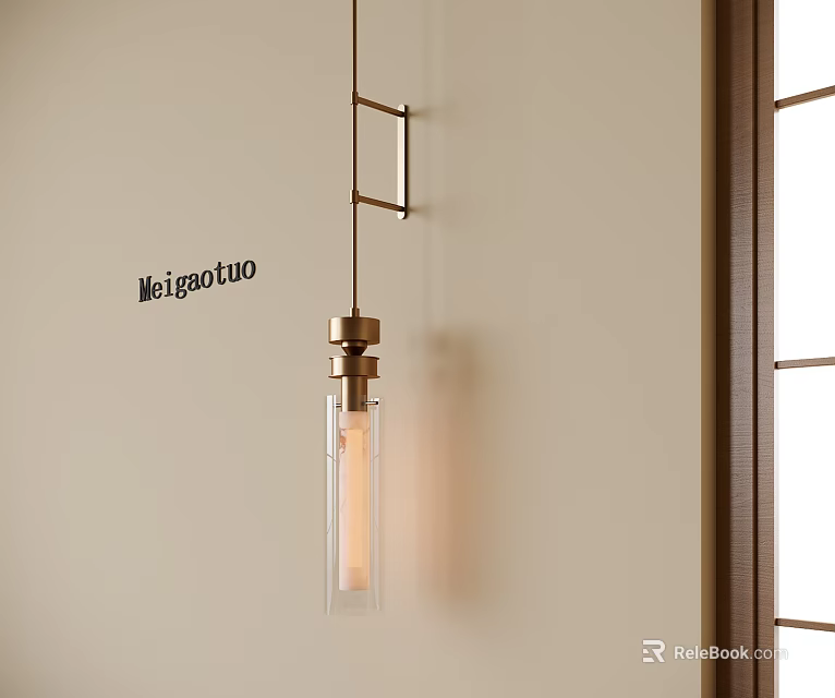 Modern Minimalist Brass Pendant Light With Glass Tube Design Hanging In Interior Room 3d model 