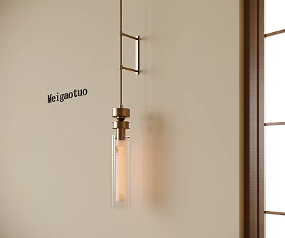 Modern Minimalist Brass Pendant Light With Glass Tube Design Hanging In Interior Room 3d model