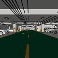 Modern Underground Parking Garage With Green Floor Yellow Lines Bright Lighting And White Cars