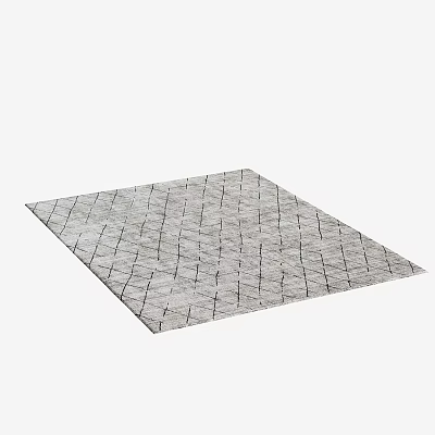 Modern Square Rug with Geometric Line Pattern in Gray and Black Design 3d model