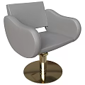 Gray Leather Leisure Chair With Gold Metal Swivel Base And Curved Armrest Design