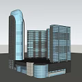 Modern Office Building With Two Connected Glass Curtain Wall Structures And Dome Top 3d model