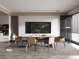 Modern Restaurant Dining Table and Chair Floor Lamp Wall Cream Dining Room Cabinet 3d model